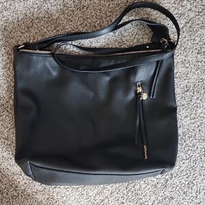 Express Black Shoulder Bag with Gold Zipper